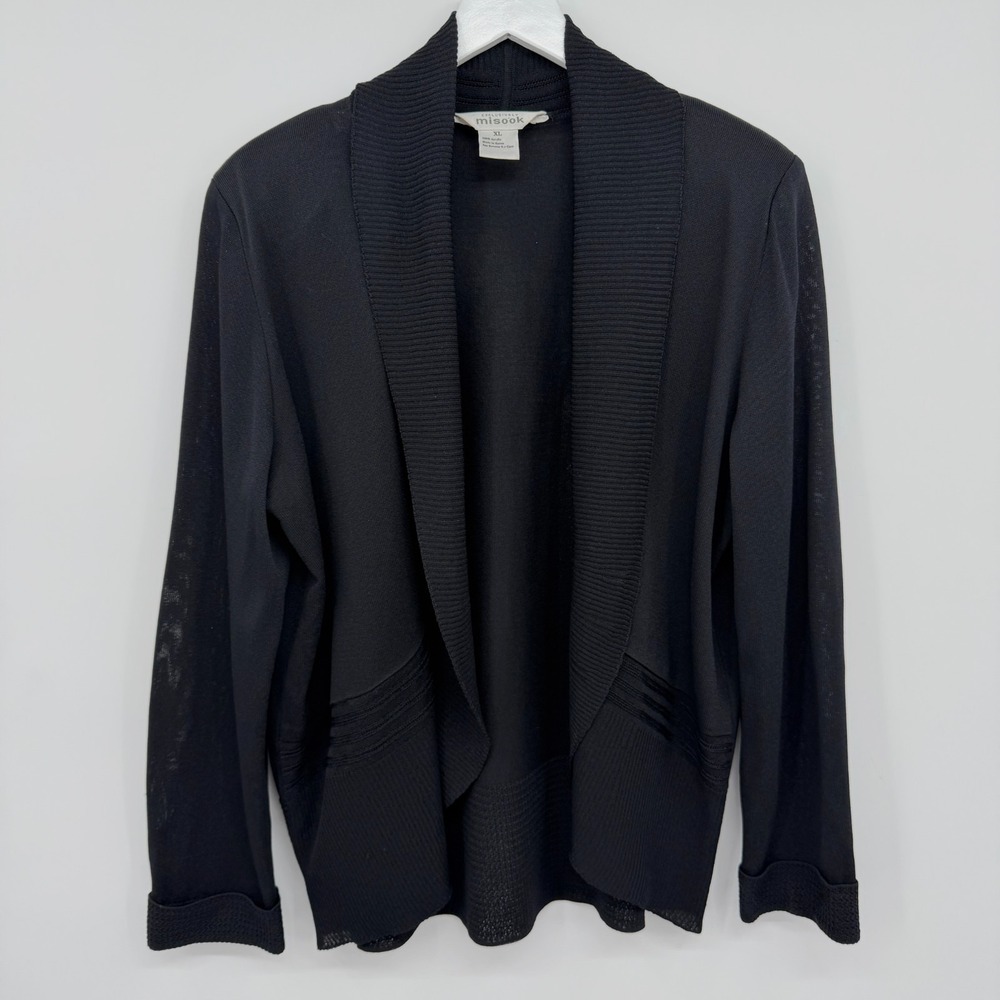 Vintage Exclusively Misook Jacket Cardigan Size XL Knit Open Front Quiet Luxury